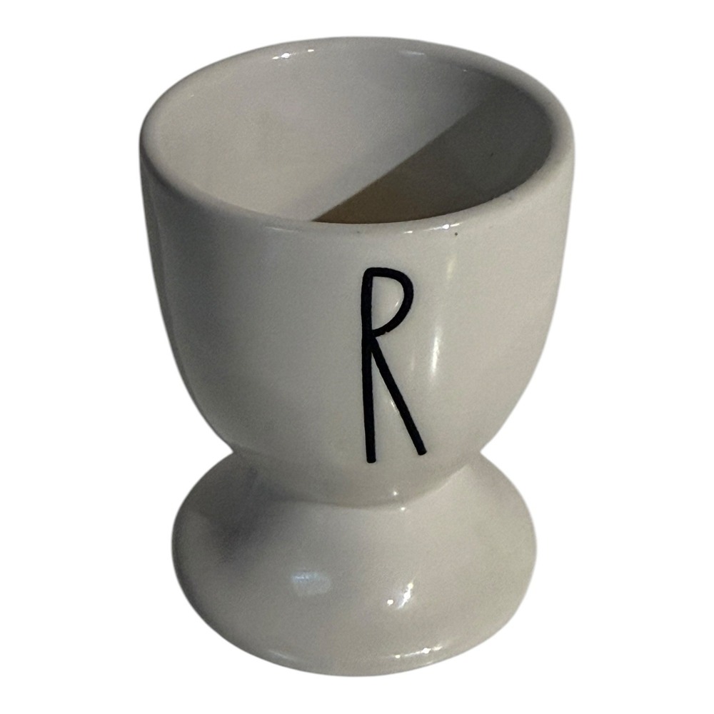 RAE DUNN by Magenta - Ivory "R" EGG CUP Egg‎ Holder Stoneware 2.5"H Mint Cond
